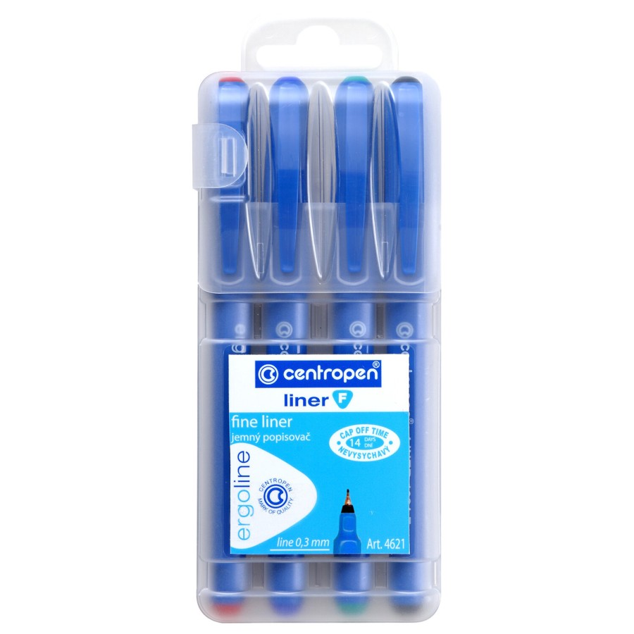 Ручки капиллярные (линеры) 4 ЦВЕТА CENTROPEN "Liner", корпус синий, линия письма 0,3 мм, 4621/4, 2 4621 0401