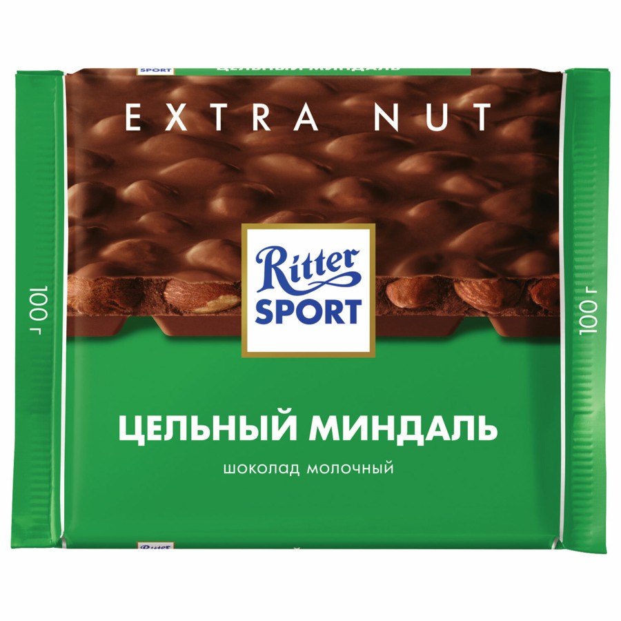 Шоколад RITTER SPORT "Extra Nut", молочный, с цельным миндалем, 100 г, Германия, 7036