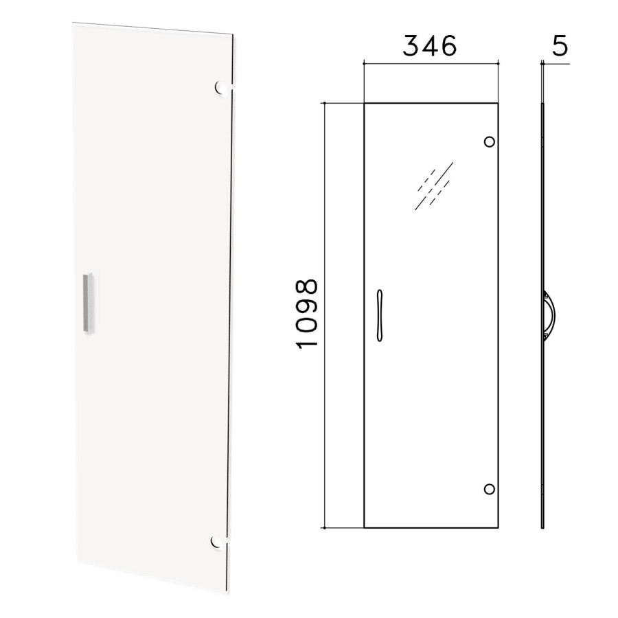 Дверь СТЕКЛО, средняя, "Канц", 346х5х1098 мм, БЕЗ ФУРНИТУРЫ, ДК35