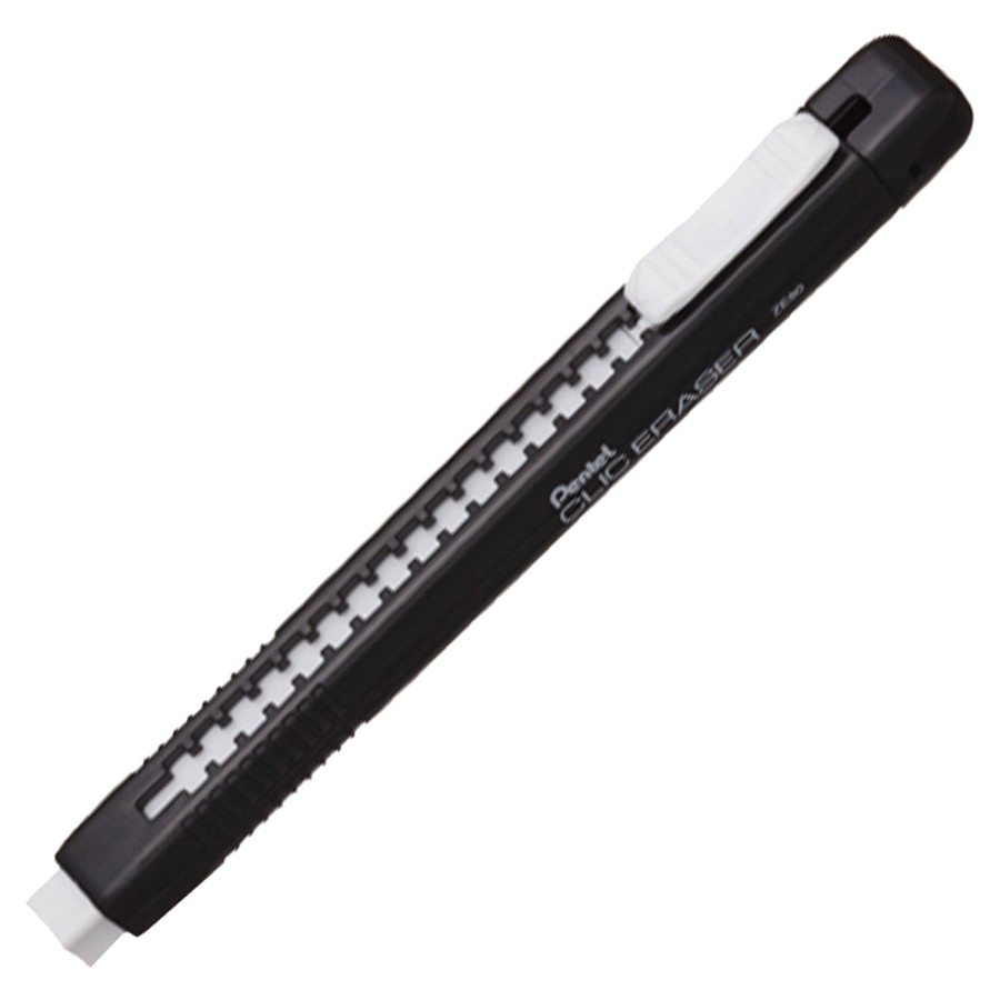 Ластик выдвижной PENTEL (Япония) "Clic Eraser", 117х12х15 мм, белый, черный держатель, ZE80-A