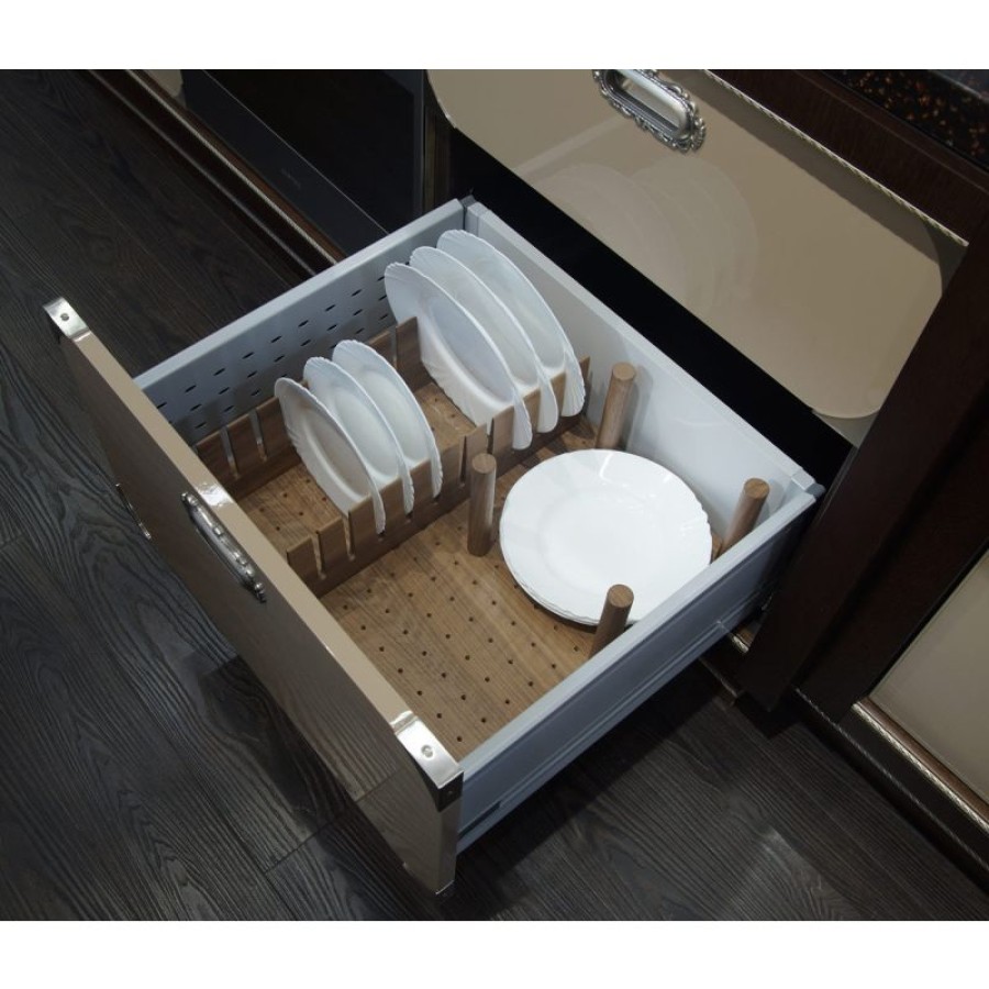 Деревянный лоток WoodLine с держателем для посуды в ящики Hettich ArciTech, 600 мм, орех
