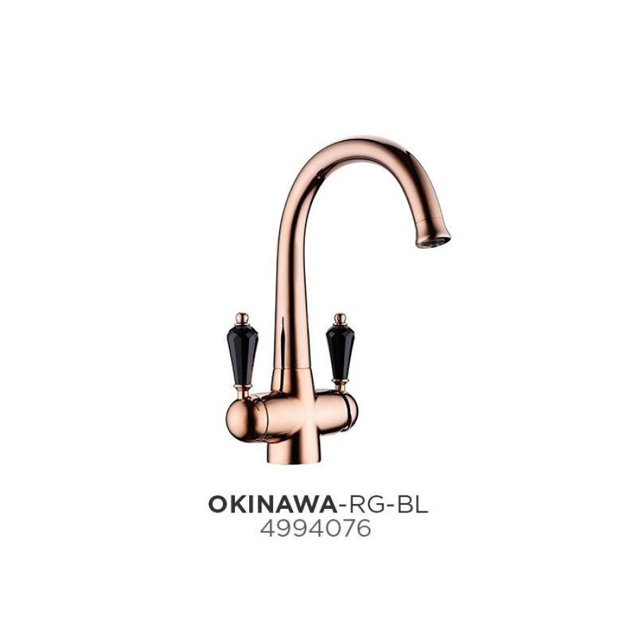 OMOIKIRI смеситель Okinawa-RG-BL латунь/розовое золото/черный кристалл