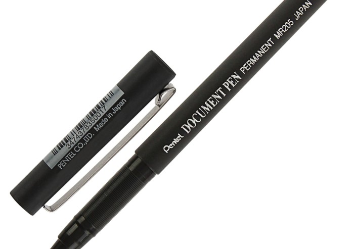 Ручка-роллер PENTEL (Япония) "Document Pen", СИНЯЯ, корпус черный, узел 0,5 мм, линия письма 0,25 мм, MR205-C