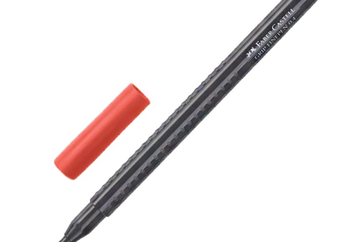 Ручка капиллярная (линер) FABER-CASTELL "Grip Finepen", КРАСНАЯ, трехгранная, корпус черный, 0,4 мм, 151621