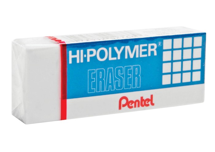 Ластик PENTEL (Япония) "HI-POLYMER ERASER", 35х16х11,5 мм, белый, прямоугольный, картонный держатель, ZEH-03