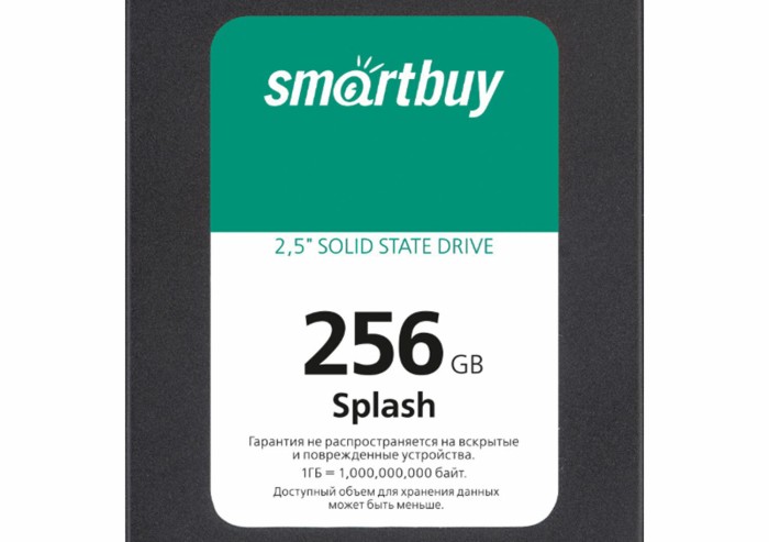 Твердотельный накопитель SSD SMARTBUY Splash 256GB, 2,5", SATA III, черный, SBSSD-256GT-MX902-25S3