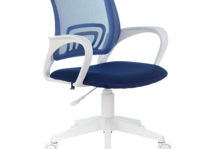 Кресло BRABIX "Fly MG-396W", с подлокотниками, пластик белый, сетка, темно-синее, 532399, MG-396W_532399