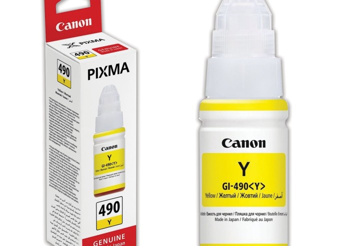 Чернила CANON (GI-490Y) для СНПЧ Pixma G1400\G2400\G3400, желтый, ресурс 7000 стр., оригинальные, 0666C001