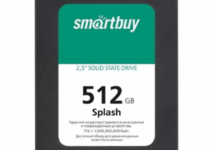 Твердотельный накопитель SSD SMARTBUY Splash 512GB, 2,5", SATA III, черный, SBSSD-512GT-MX902-25S3