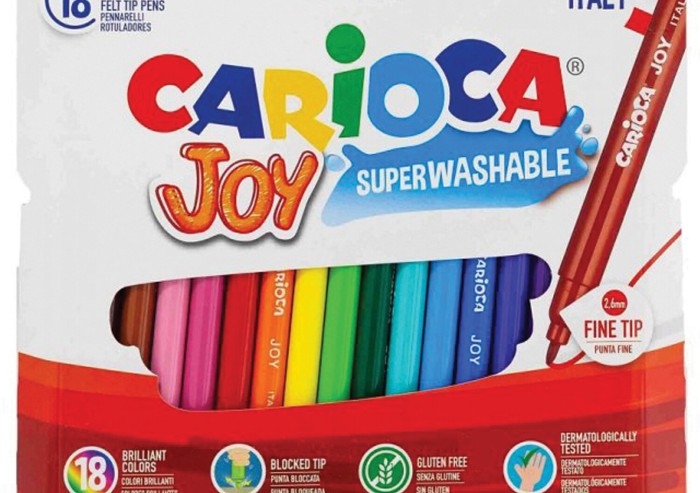 Фломастеры CARIOCA (Италия) "Joy" 18 цветов, суперсмываемые, вентилируемый колпачок, 40555