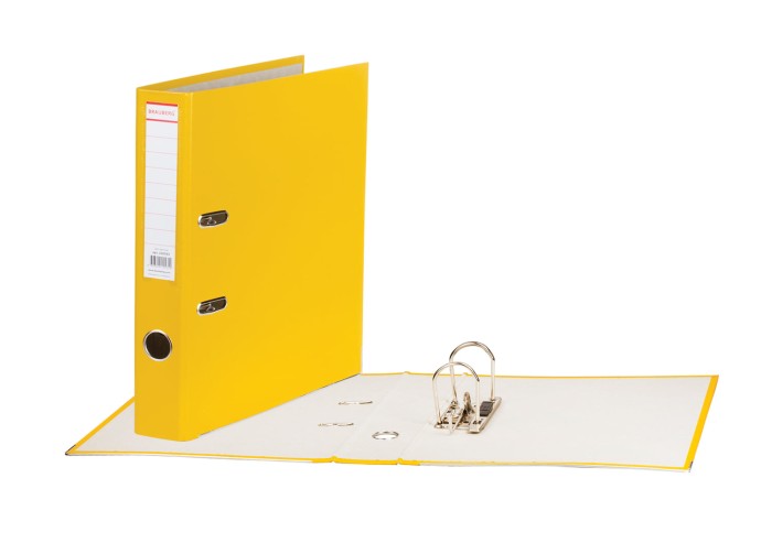 Папка-регистратор, покрытие пластик, 50 мм, ПРОЧНАЯ, с уголком, BRAUBERG, желтая, 226593