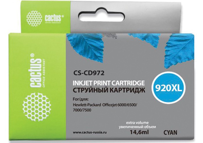 Картридж струйный CACTUS (CS-CD972) для HP Officejet 6000/6500/7000, голубой