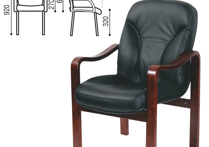 Кресло для приемных и переговорных СН-658/CH-422, кожа, черное, 6025104
