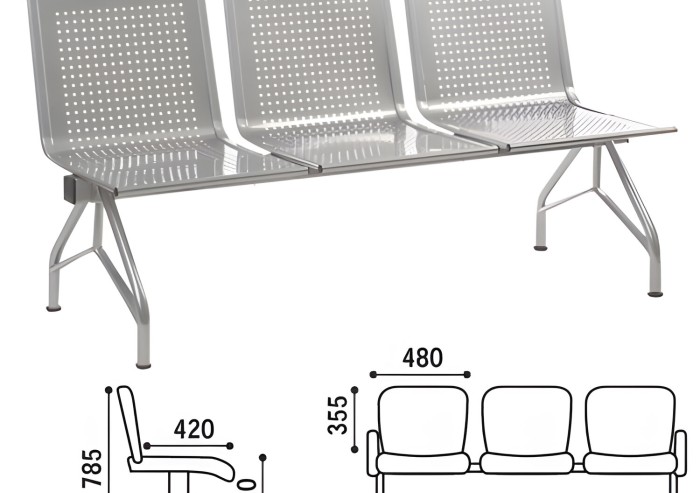 Кресло для посетителей трехсекционное "Стилл", 785х1555х580 мм, серебристое, СМ86/2-03