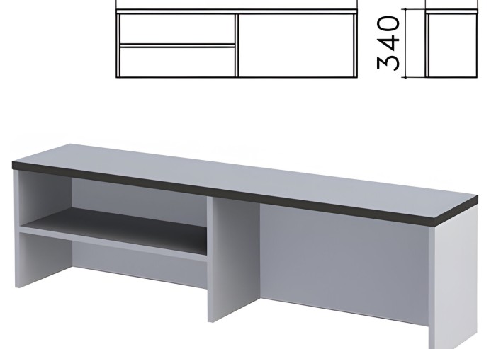 Надстройка для стола письменного "Монолит", 1200х260х340 мм, 1 полка, цвет серый, НМ37.11