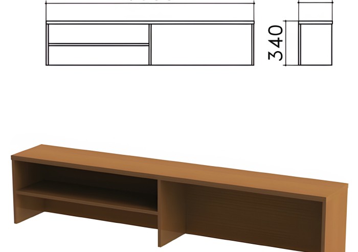 Надстройка для стола письменного "Монолит", 1600х260х340 мм, 1 полка, цвет орех гварнери, НМ39.3