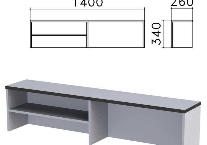 Надстройка для стола письменного "Монолит", 1400х260х340 мм, 1 полка, цвет серый, НМ38.11