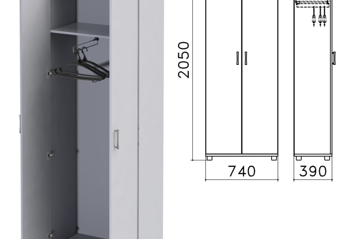 Шкаф для одежды "Монолит", 740х390х2050 мм, цвет серый, ШМ49.11