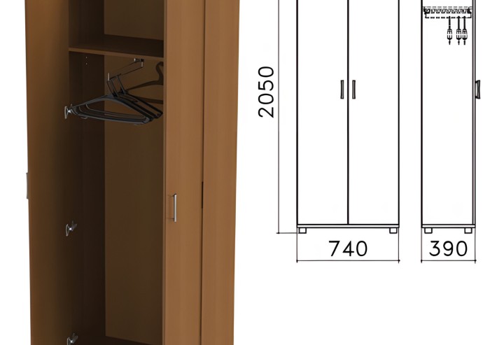 Шкаф для одежды "Монолит", 740х390х2050 мм, цвет орех гварнери, ШМ49.3