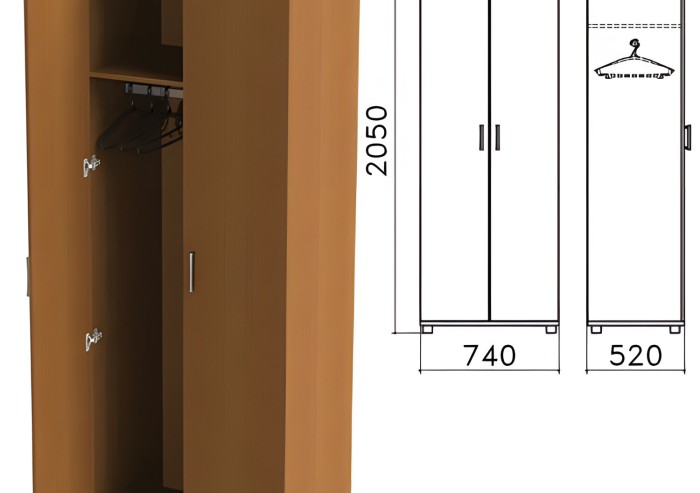 Шкаф для одежды "Монолит", 740х520х2050 мм, цвет орех гварнери, ШМ50.3