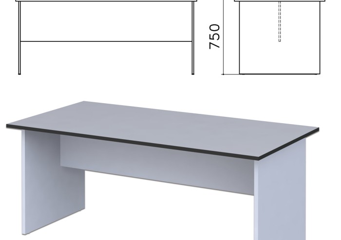 Стол для переговоров "Монолит", 1800х900х750 мм, цвет серый, СМ18.11