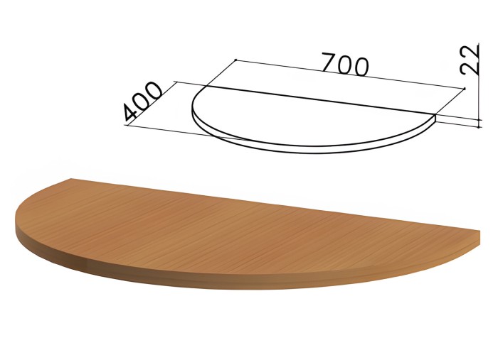 Стол приставной полукруг "Монолит", 700х400х750 мм, БЕЗ ОПОРЫ (640137), цвет орех гварнери, ПМ34.3
