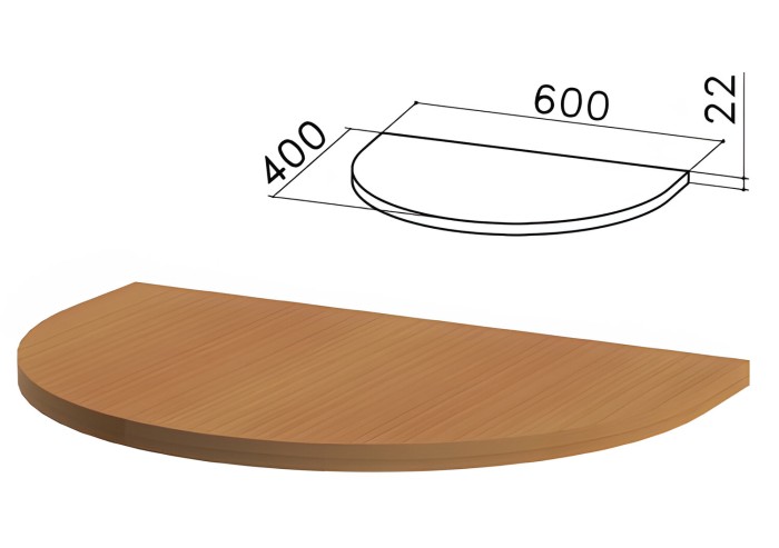 Стол приставной полукруг "Монолит", 600х400х750 мм, БЕЗ ОПОРЫ (640137), цвет орех гварнери, ПМ37.3