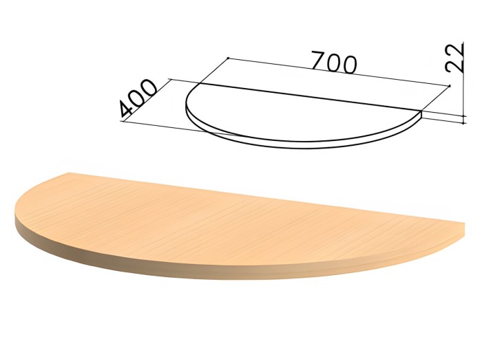 Стол приставной полукруг "Монолит", 700х400х750 мм, БЕЗ ОПОРЫ (640137), цвет бук бавария, ПМ34.1
