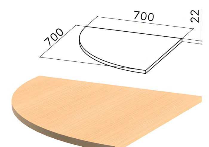 Стол приставной угловой "Монолит", 700х700х750 мм, БЕЗ ОПОРЫ (640137), цвет бук бавария, ПМ33.1