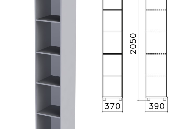 Шкаф (стеллаж) "Монолит", 370х390х2050 мм, 4 полки, цвет серый, КМ45.11