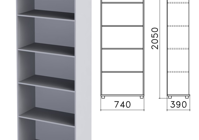 Шкаф (стеллаж) "Монолит", 740х390х2050 мм, 4 полки, цвет серый, ШМ44.11