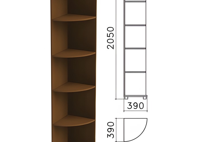 Шкаф (стеллаж) угловой "Монолит", 390х390х2050 мм, 4 полки, цвет орех гварнери, УМ46.3