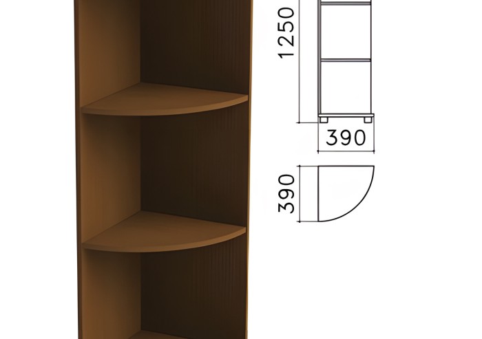 Шкаф (стеллаж) угловой "Монолит", 390х390х1250 мм, 2 полки, цвет орех гварнери, УМ47.3