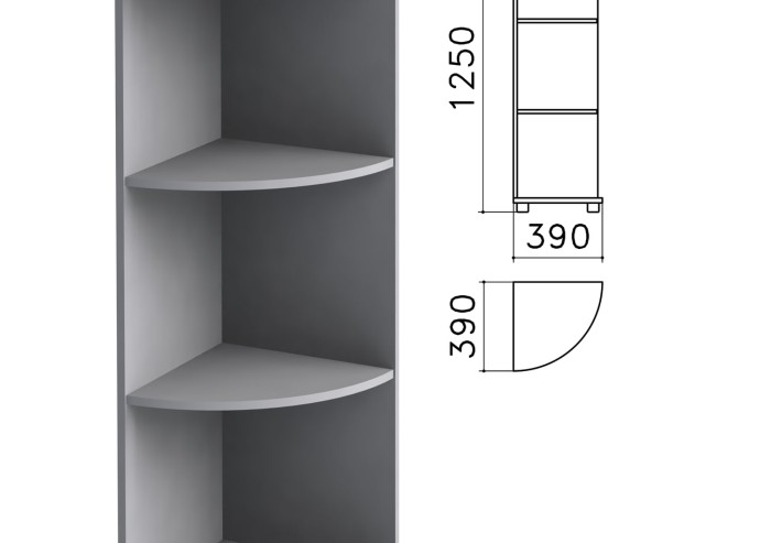 Шкаф (стеллаж) угловой "Монолит", 390х390х1250 мм, 2 полки, цвет серый, УМ47.11