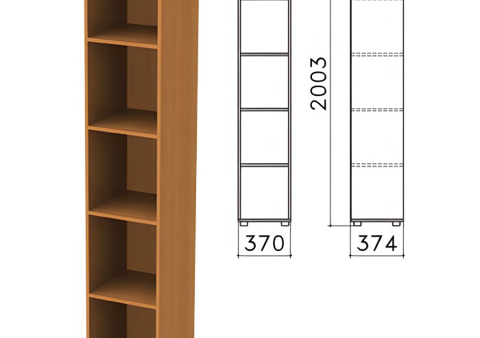 Шкаф (стеллаж) "Фея", 370х370х2000 мм, 4 полки, цвет орех милан, КФ15.5