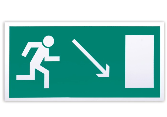 Знак эвакуационный "Направление к эвакуационному выходу направо вниз", 300х150 мм, самоклейка, фотолюминесцентный, Е 07