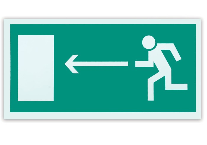 Знак эвакуационный "Направление к эвакуационному выходу налево", 300х150 мм, самоклейка, фотолюминесцентный, Е 04