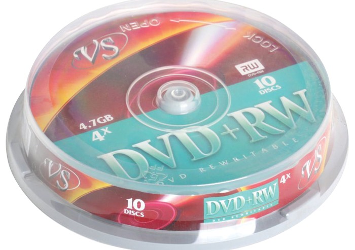 Диски DVD + RW VS 4,7 Gb 4x, КОМПЛЕКТ 10 шт., Cake Box, VSDVDPRWCB1001