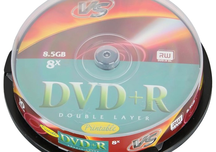 Диски DVD+R VS 8,5 Gb 8x, КОМПЛЕКТ 10 шт., Cake Box, двухслойный, VSDVDPRDLCB1002