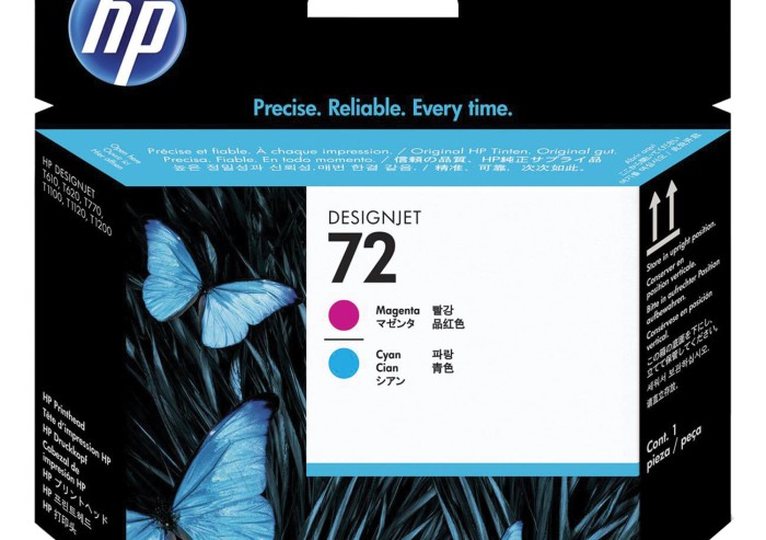 Головка печатающая для плоттера HP (C9383A) Designjet T610/795/1100 и др,. №72, пурпурная и голубая, оригинальная