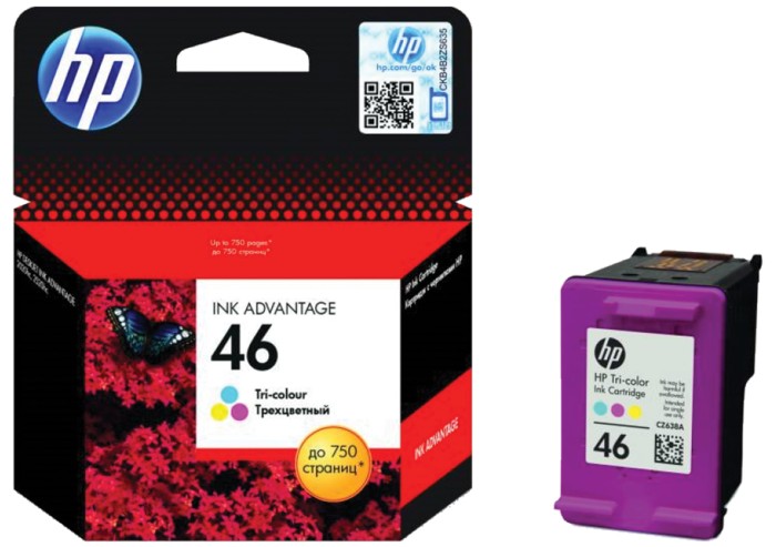 Картридж струйный HP (CZ638AE) DeskJet Ink Advantage 2020hc/2520hc №46, цветной, оригинальный, ресурс 750 стр.
