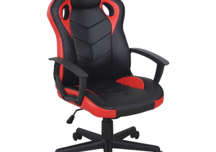 Кресло компьютерное BRABIX "Fighter GM-008", экокожа, черное/красное, 532506