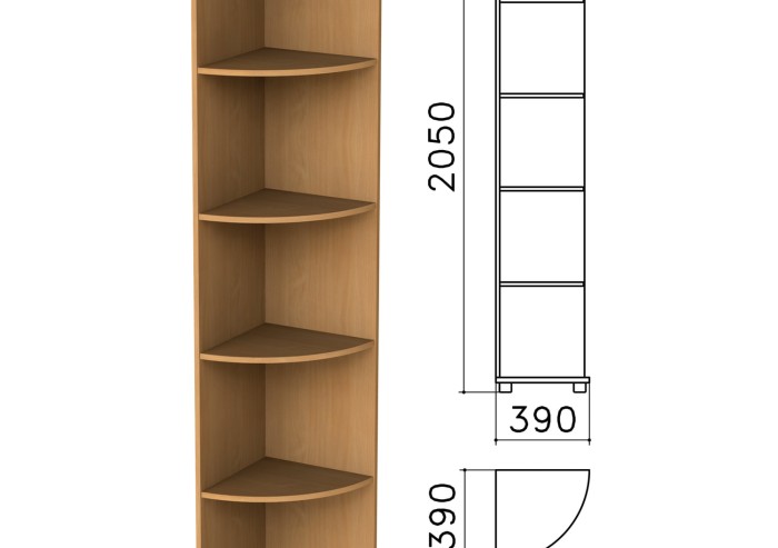 Шкаф (стеллаж) угловой "Монолит", 390х390х2050 мм, 4 полки, цвет бук бавария, УМ46.1