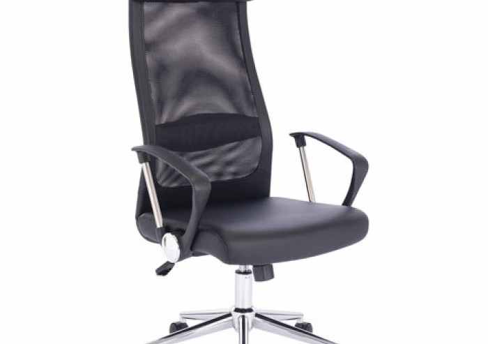 Кресло офисное BRABIX "Flight R EX-541", хром, экокожа, сетка, черное, 532516