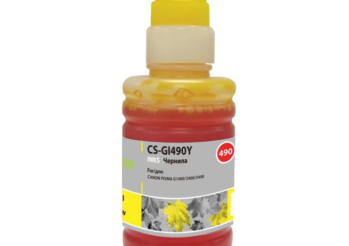 Чернила CACTUS (CS-GI490Y) для СНПЧ CANON Pixma G1400/G2400/G3400, желтые, 0,1 л