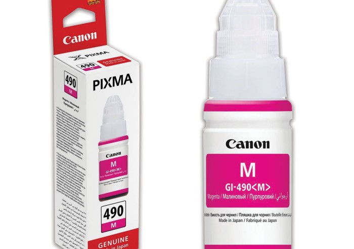 Чернила CANON (GI-490M) для СНПЧ Pixma G1400\G2400\G3400, пурпурные, ресурс 7000 стр., оригинальные, 0665C001