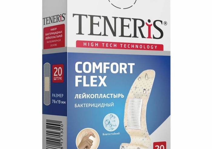 Набор пластырей 20 шт. TENERIS COMFORT FLEX суперэластичный, на полимерной основе, коробка с европодвесом, 0208-002