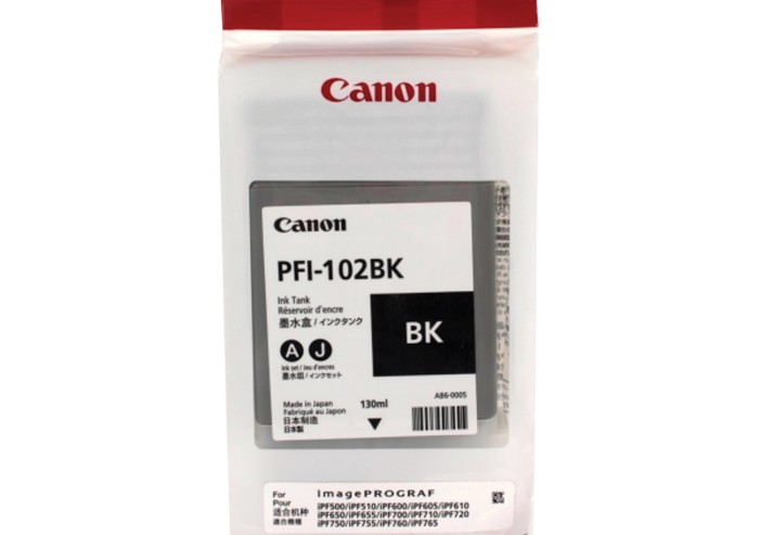 Картридж струйный CANON (PFI-102BK) iPF500/510/F600/605/610/650/655/700/710/720, черный, оригинальный, 130 мл, 0895B001