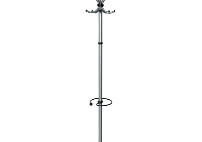 Вешалка-стойка "Квинтет ТМК-2", 1,91 м, диск 46 см, 5 крючков + место для зонтов, металл, серебристая