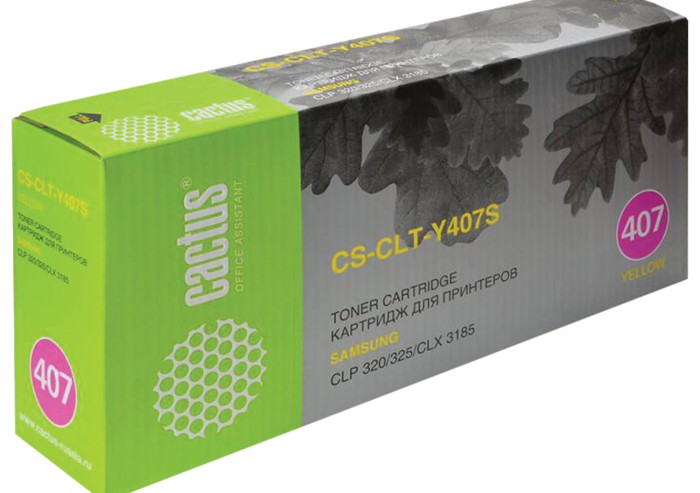 Картридж лазерный CACTUS (CS-CLT-Y407S) для SAMSUNG CLP-320/325/N, желтый, ресурс 1000 стр.
